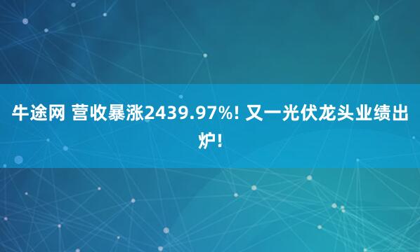 牛途网 营收暴涨2439.97%! 又一光伏龙头业绩出炉!